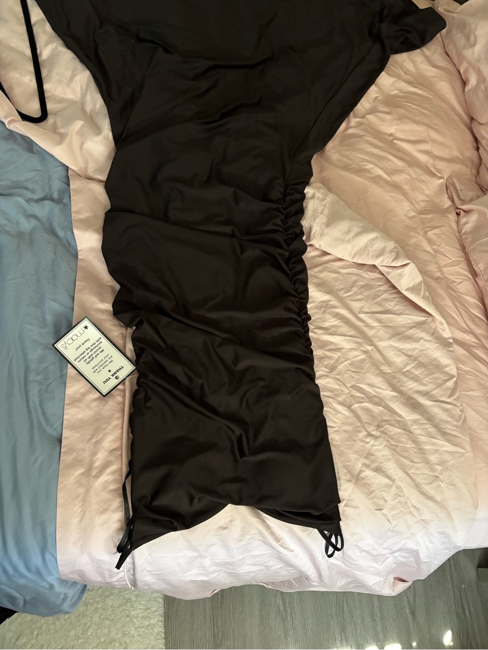 Black Ruched mermaid long gown with Adjustable Ties